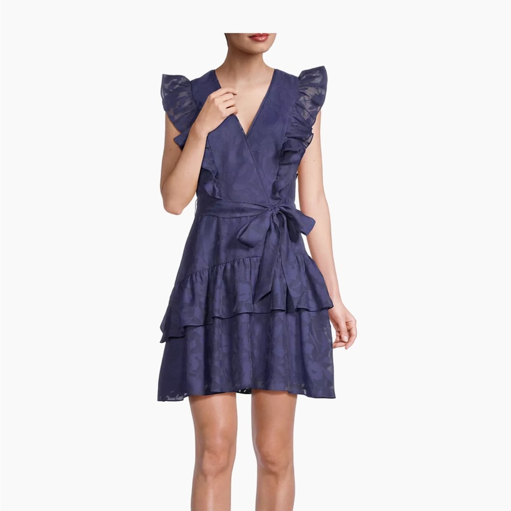 Laundry by Shelli Segal Women's Flutter-Sleeve Organza Minidress Navy New 12